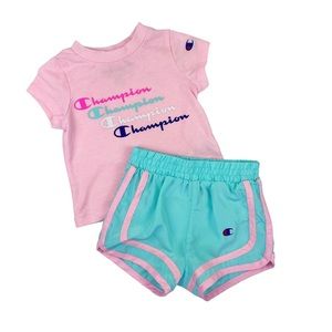 Champion Logo Script Shirt Shorts Matching Set Pink Size 0-3 Months